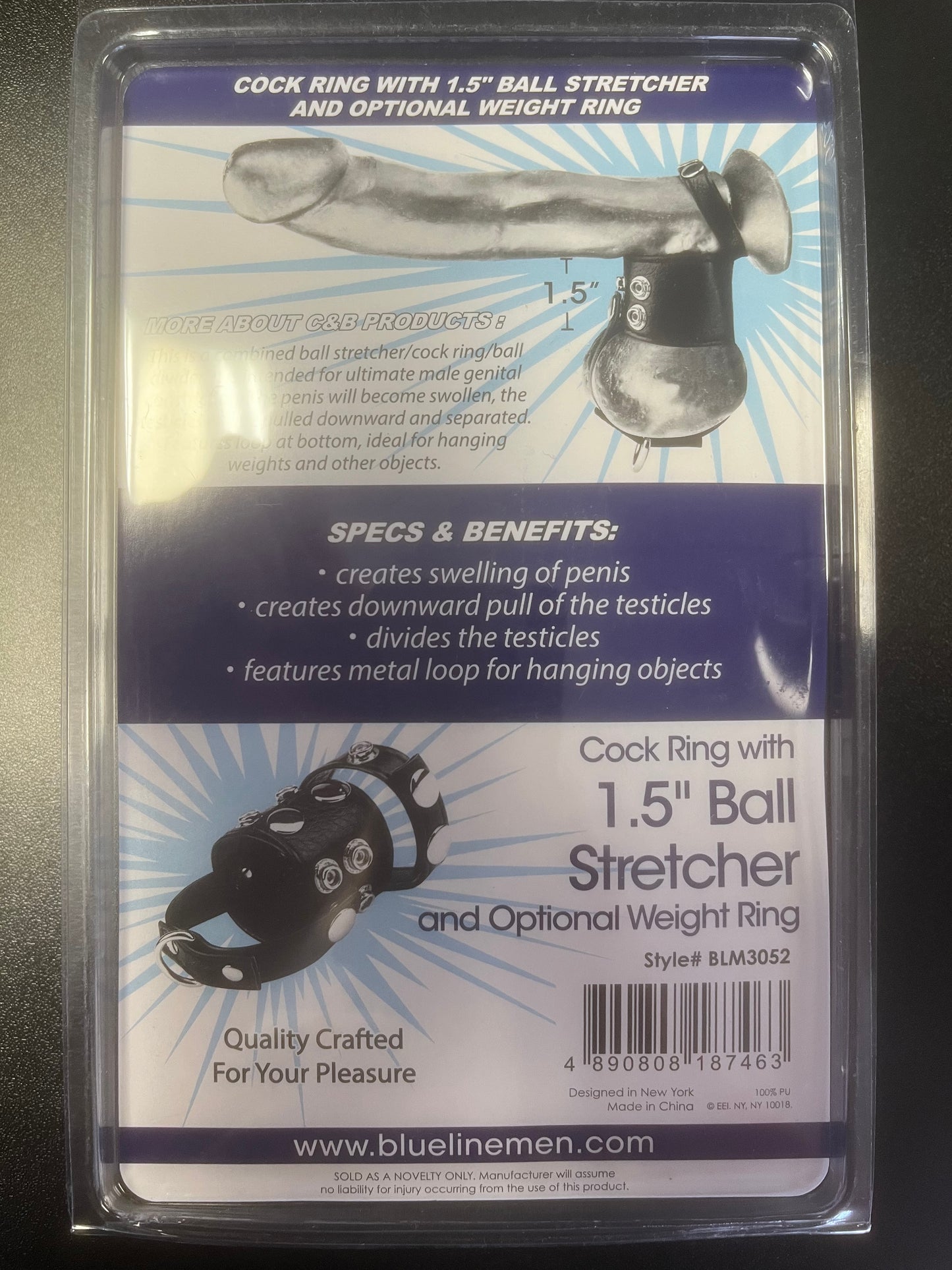 Blue Line C&B Gear Cock Ring with 1.5" Ball Stretcher and Optional Weight