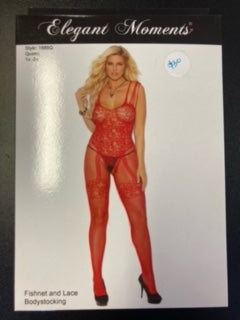 Elegant Moments Red Fishnet & Lace Bodystocking -Queen