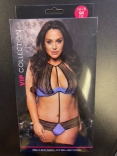 VIP 2 Piece Peek-A-Boo Sheer Lace Set - Blue