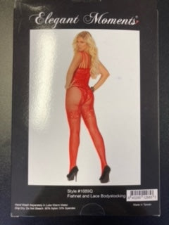 Elegant Moments Red Fishnet & Lace Bodystocking -Queen