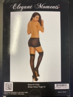 Elegant Moments Sheer Thigh High -Wine/Queen
