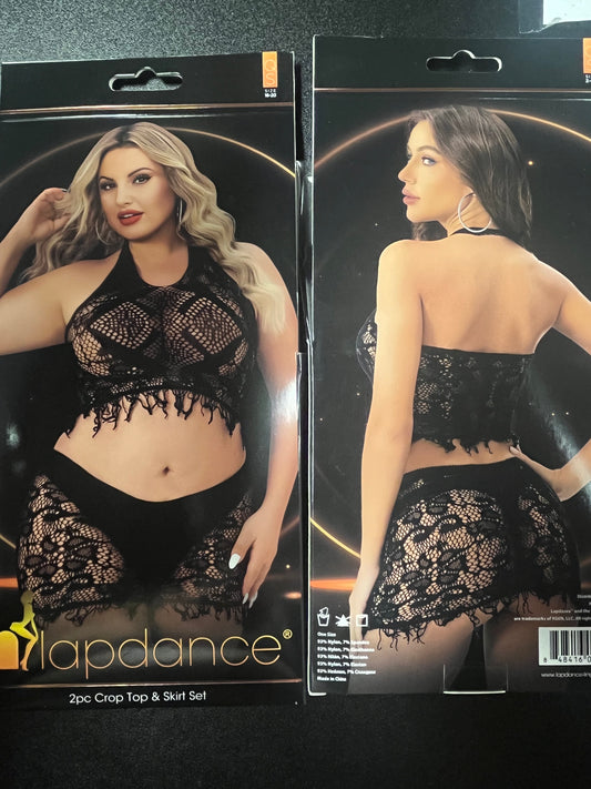 Lapdance 2pc Crop Top & Skirt Set in Black LC118