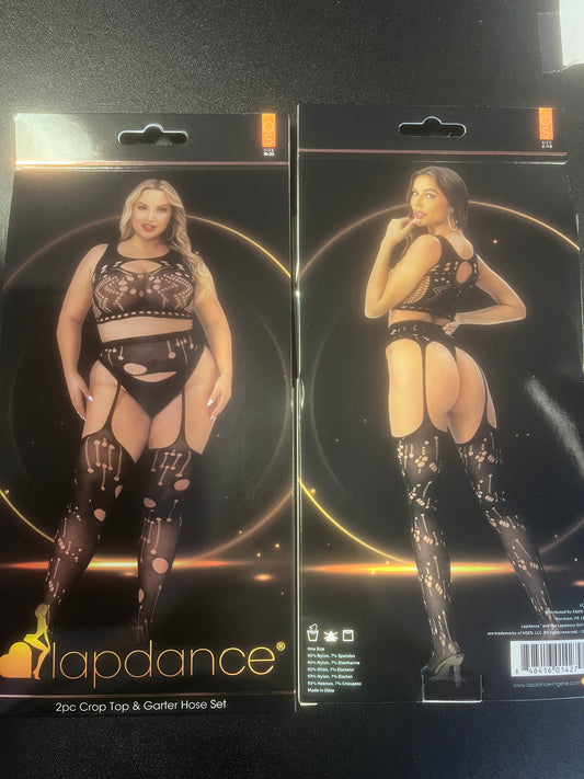 LapDance 2pc Crop Top & Garter Hose Set LC127