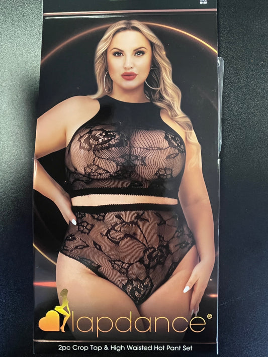 LapDance 2Pc Crop Top & High Waist Hot Pant LC125X  -Queen Sized