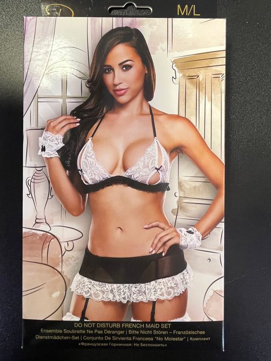 Baci Sexy Maid Bra, Panty, Garter Skirt & Cuff Set (M/L)