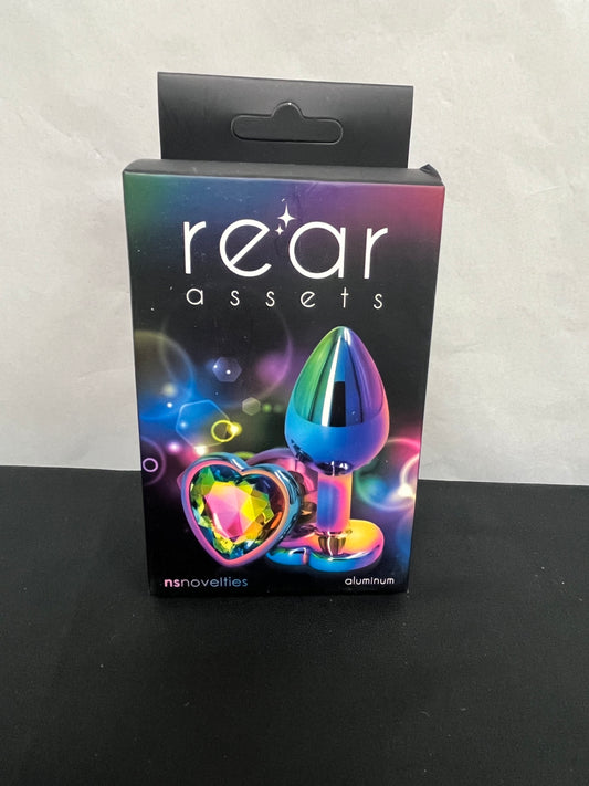Small Aluminum Plug with Rainbow Heart Gem in Multicolor