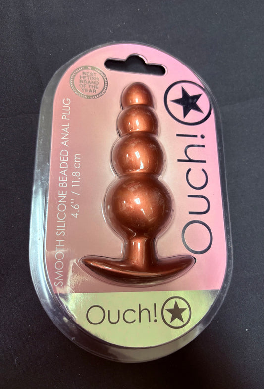Ouch! Smooth Silicone Beaded Butt Plug in Rose Gold