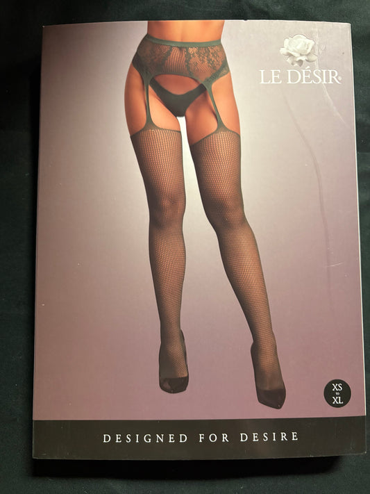 Le Désir Green Fishnet & Lace Garter Stockings OS