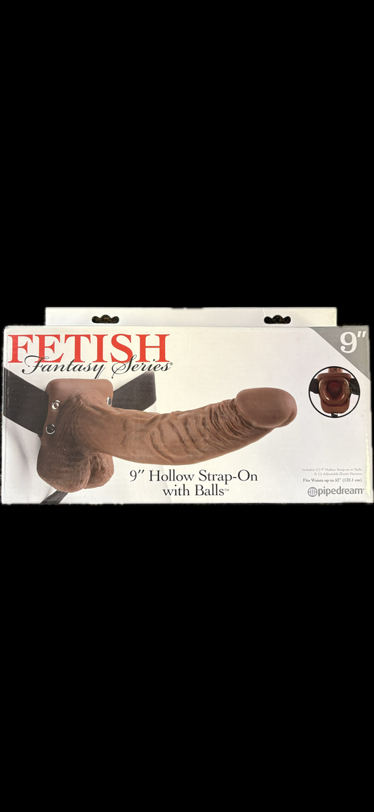 Fetish Fantasy 9" Hollow Strap-On with Balls in Chocolate