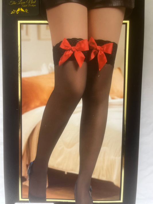 Lacey Black Thigh Highs with Red Bows H2015
