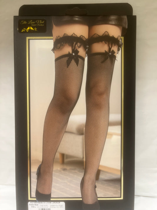 Garter Thigh High Fishnets with Bows H2149