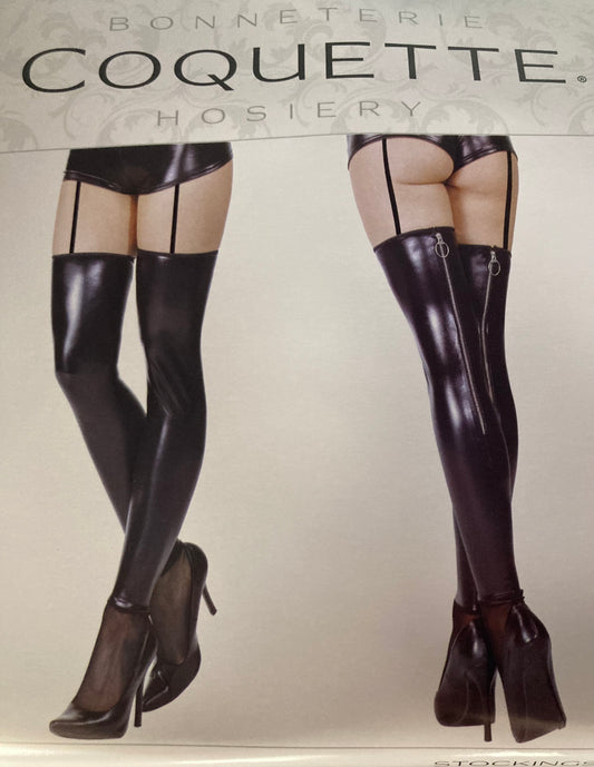 Coquette Wet Look Zipper Stockings D1793