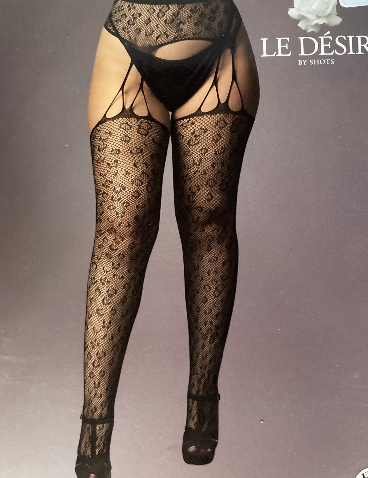 Le Désir Black Suspender Leopard Pantyhose
