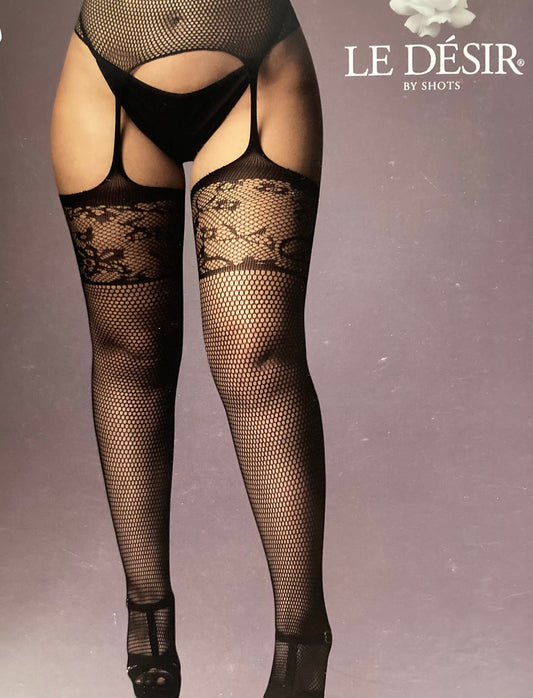 Le Désir Black Lace Topped Garterbelt Stockings QS