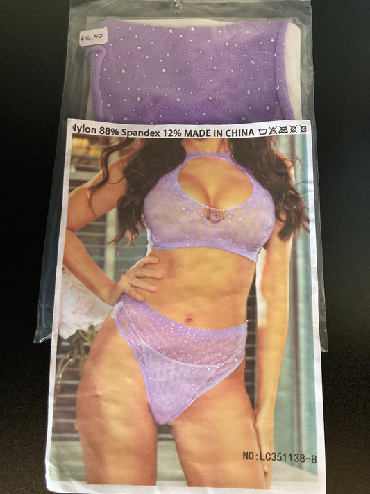Lilac Two Piece Body Net with Rhinestones