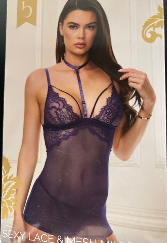 Sexy Lace and Mesh Mini Chemise with Choker