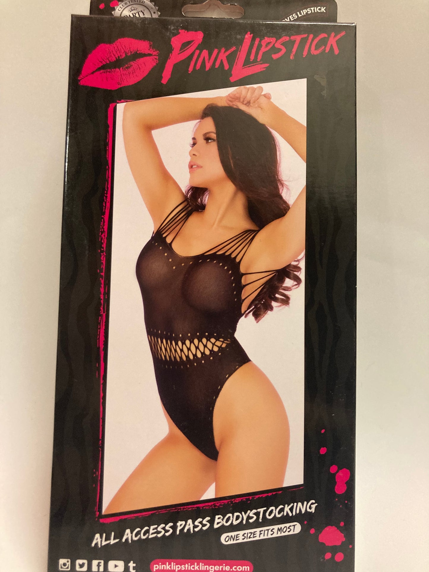 Pink Lipstick Strappy Body Stocking Teddy