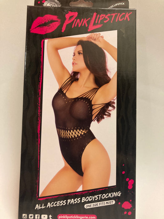 Pink Lipstick Strappy Body Stocking Teddy