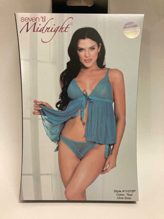 Seven 'til Midnight Mesh Who? Two Piece Teal Babydoll Set