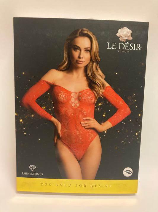 Le Désir Red Wonder Rhinestone Bodysuit OS