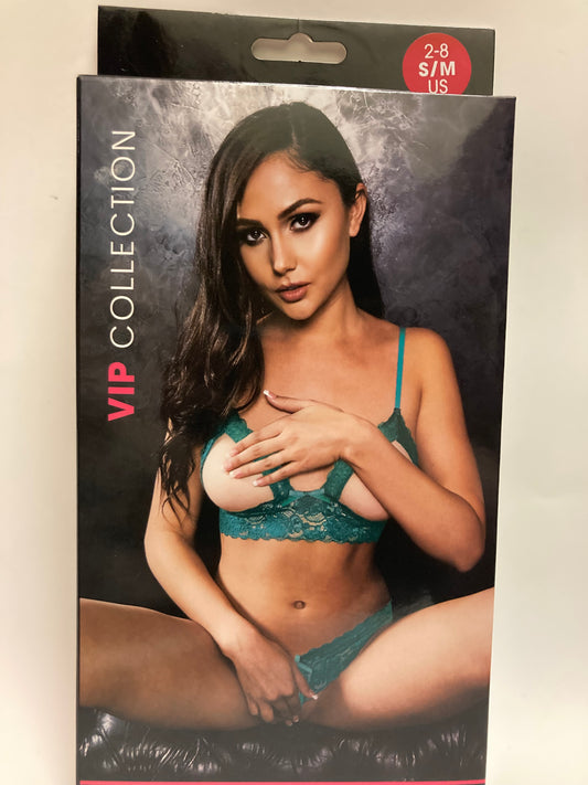 VIP Collection Two Piece Peek a Boo Panties and Bra in Emerald Green