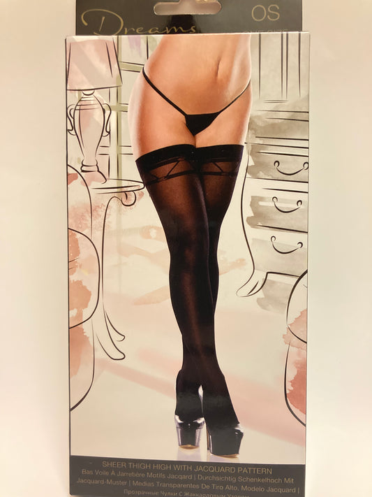 Dreams by baci Sheer Jacquard Pattern Thigh Highs OS