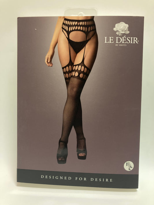 Le Désir Black Garterbelt Stockings With Open Design OS