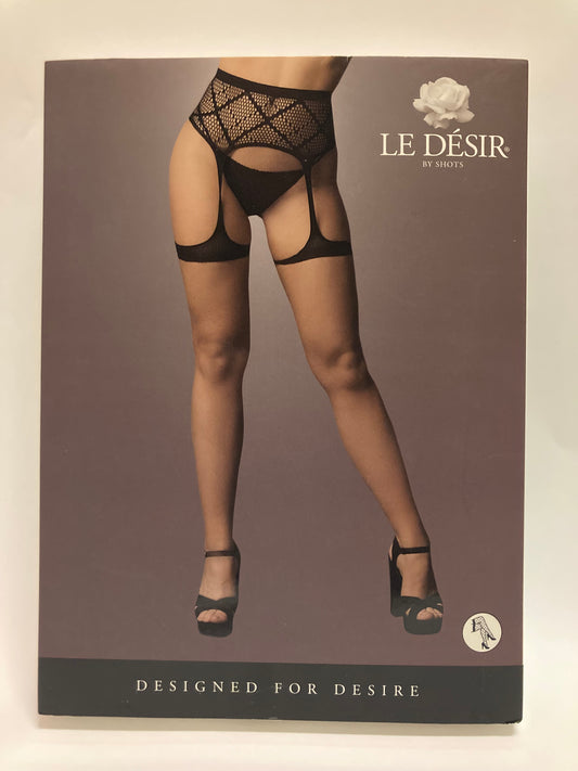 Le Désir Black Striped Fishnet Garterbelt