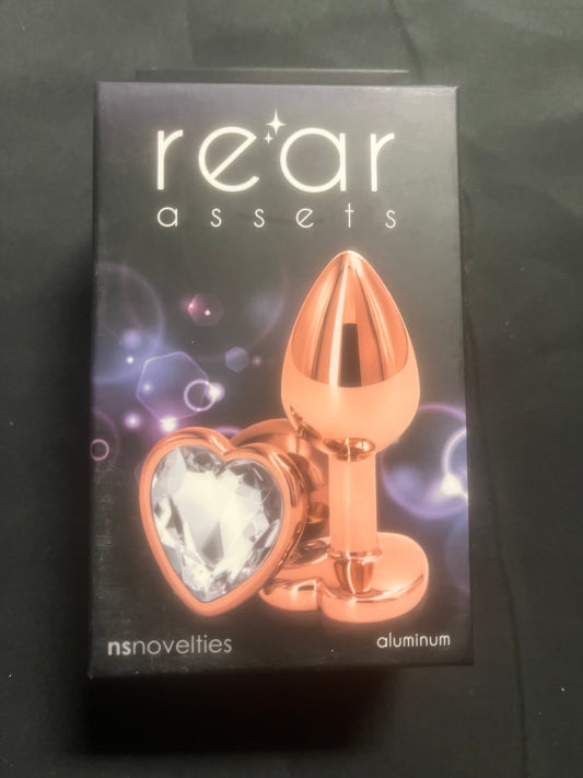 Rear Assets Small Aluminum Plug Rose Gold/Clear Heart Gem