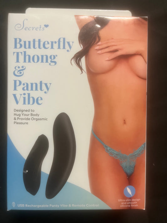 X-Gen Blue Butterfly Thong & Remote Panty Vibe in OS