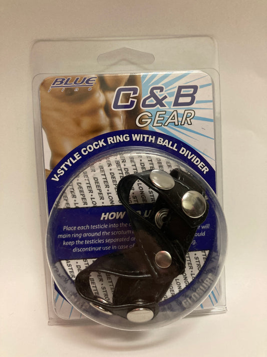 Leather V-Style Cock Ring with Ball Divider