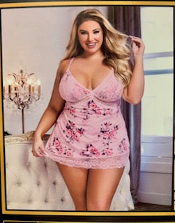 Floral Print Lace Up BabyDoll -Pink