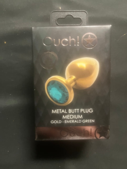 Ouch! Green Round Gem Gold Plug in Medium