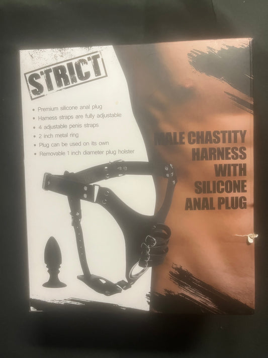 Strict Male Chastity Harness and Anal Plug
