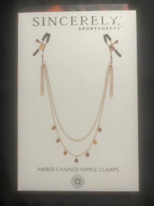 Sincerely Amber Chained Nipple Clamps by Sportsheets