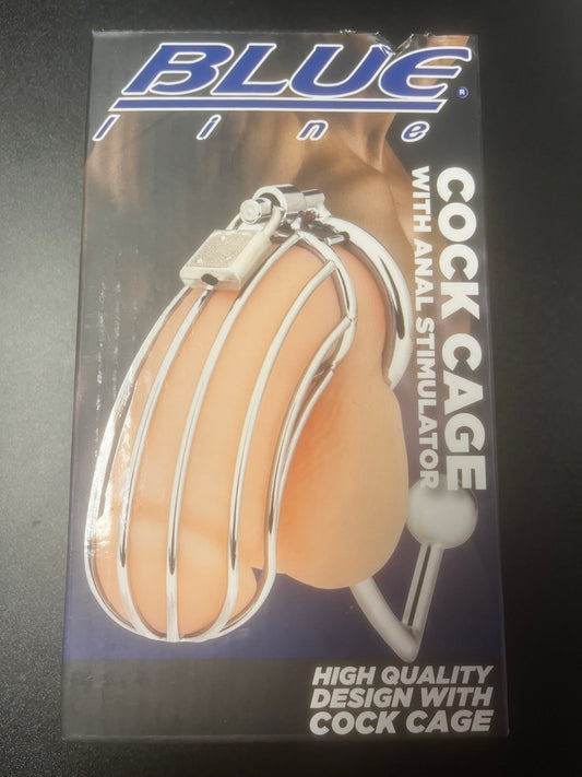 Blue Line Chastity Cage with Anal Stimulator